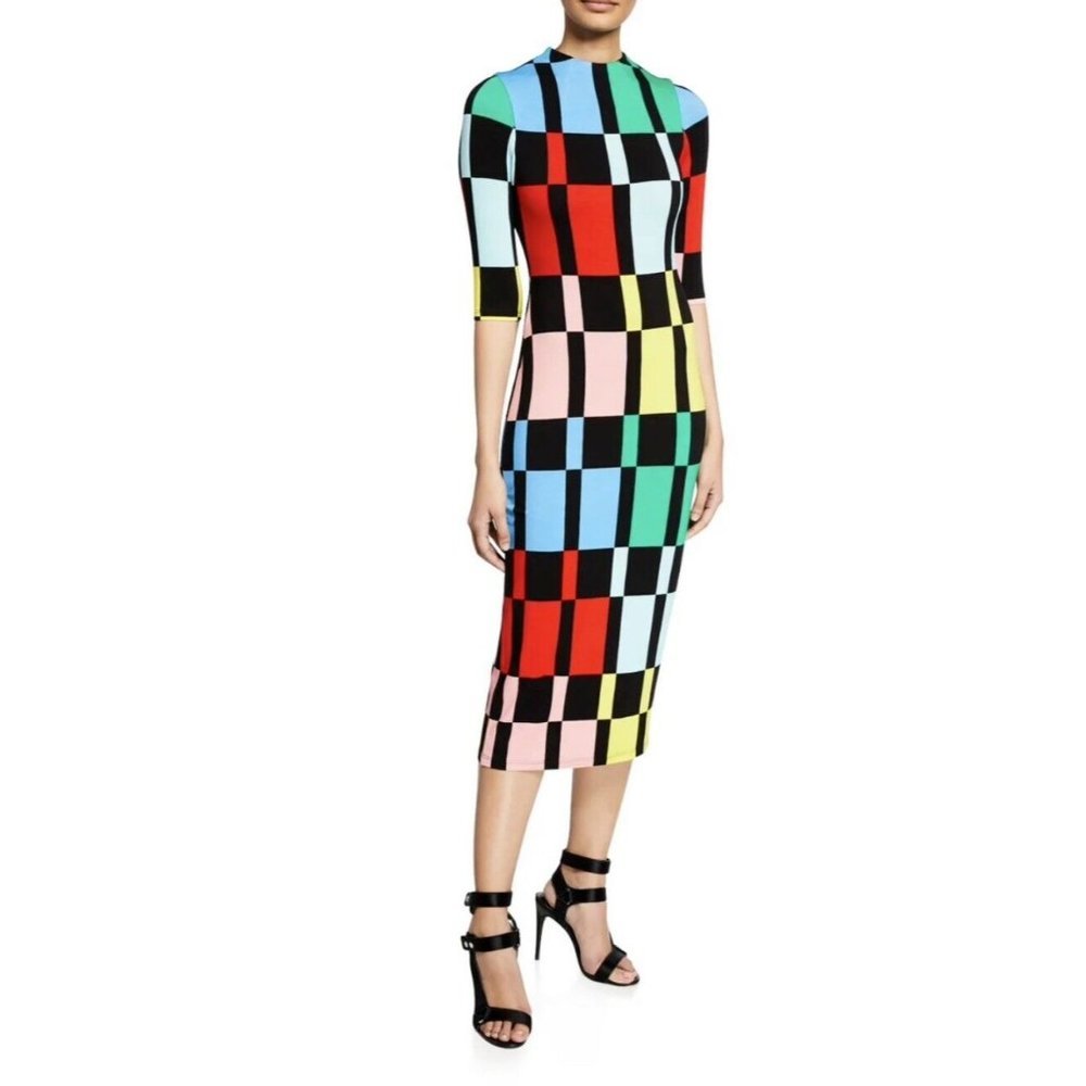 Alice + Olivia Multicolor Checkered Midi Dress